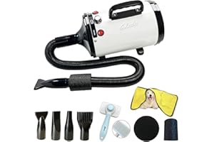 GOLADA Professional Pet Grooming Dryer, High Velocity Dog Hair Dryer with Heater, Stepless Adjustable Speed Dog Hair Dryer (ABS-Black White)