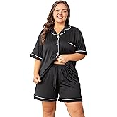 Vozanet Women's Plus Size Button Down Pajamas Soft Lounge Sets Shorts with Pockets Bride Nighty Solid Soft Pjs 1x to 5x