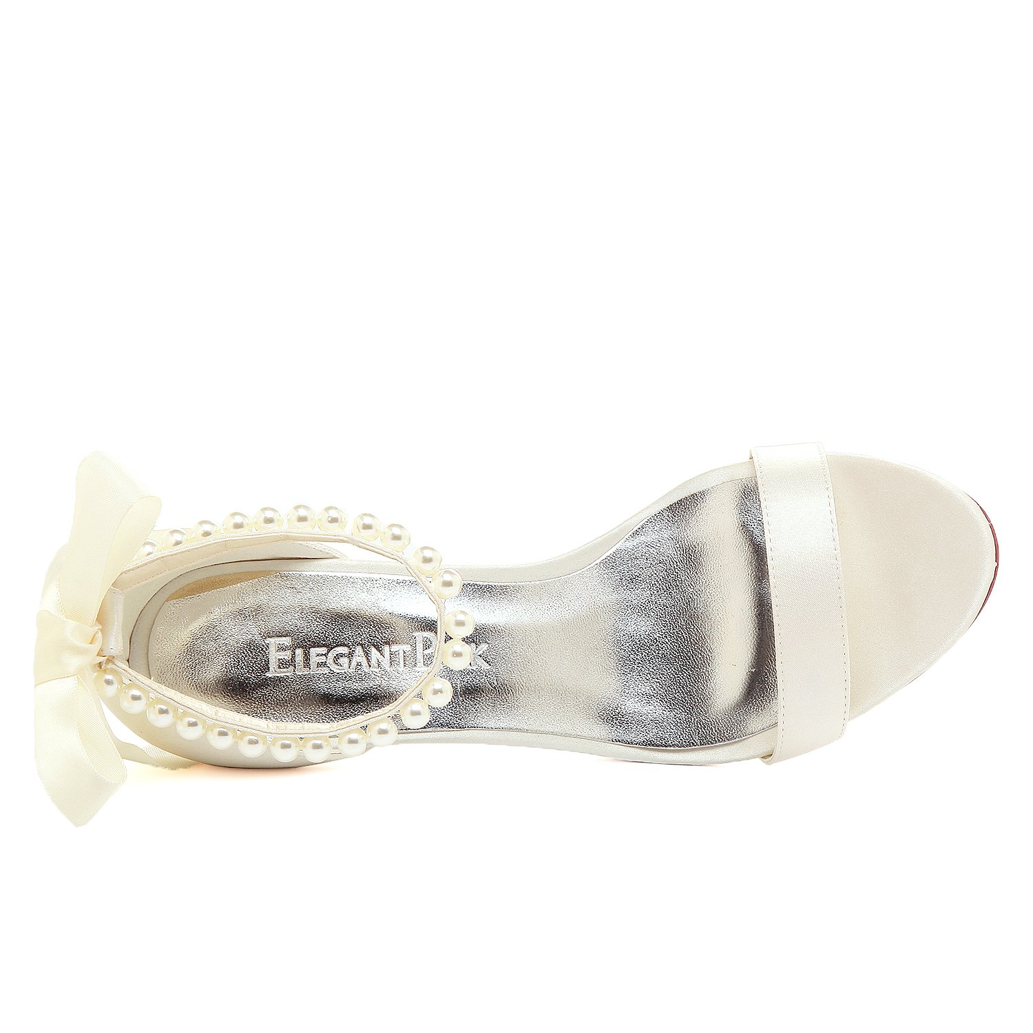 ELEGANTPARK Women Ankle Strap Shoes Open Toe Pearls Satin Bridal Wedding Sandals - Image 6