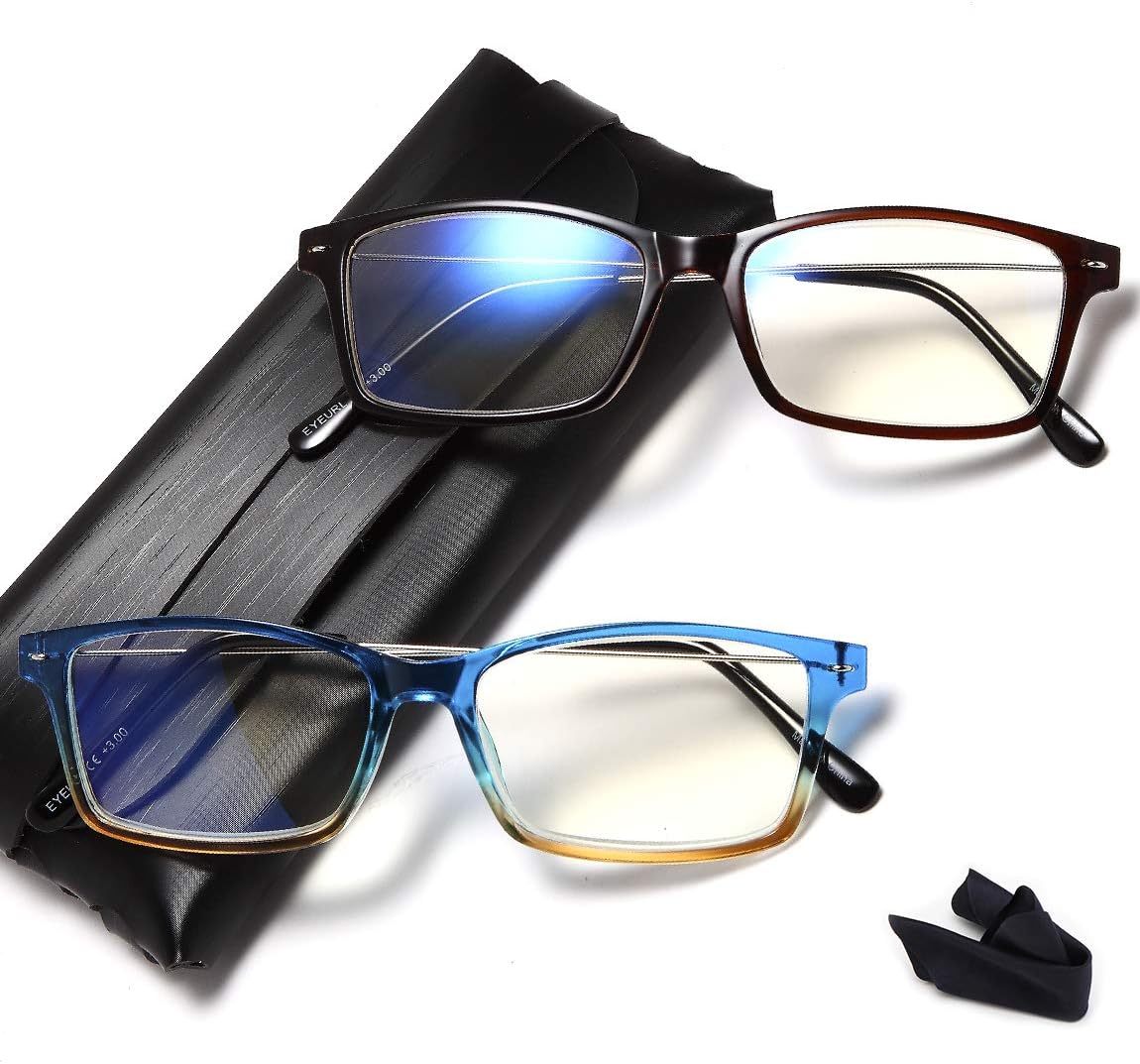 Blue Light Blocking Reading Glasses - EYEURL 2 Pack Computer Readers of Men&Women Anti Glare Fashion Lightweight Prescription Quality Eyeglass +2.5