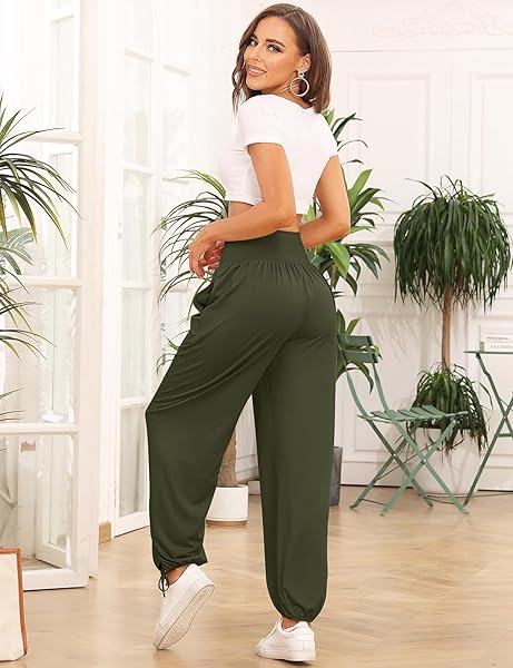 DACESLON WOMEN’S YOGA JOGGERS PANTS CASUAL LOOSE WORKOUT LOUNGE PAJAMAS COZY SWEATPANTS HIGH WAISTED COMFY PANTS WITH POCKETS(ARMY GREEN,L)