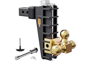 LOCAME Adjustable Trailer Hitch, Tri-Ball(1-7/8'', 2'', 2-5/16''), Fits 2 Inch Receiver, 8 Inch Drop Hitch, 17000 LBS GTW, Heavy Duty Trailer Hitch for Truck, Gold, LC0081