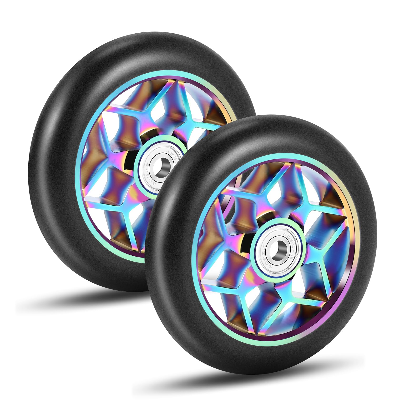 Papiivan 2 Pcs Scooter Accessories 110mm Colorful PU Wheels With Bearings - Thick Stunt Car Wheels (Black)