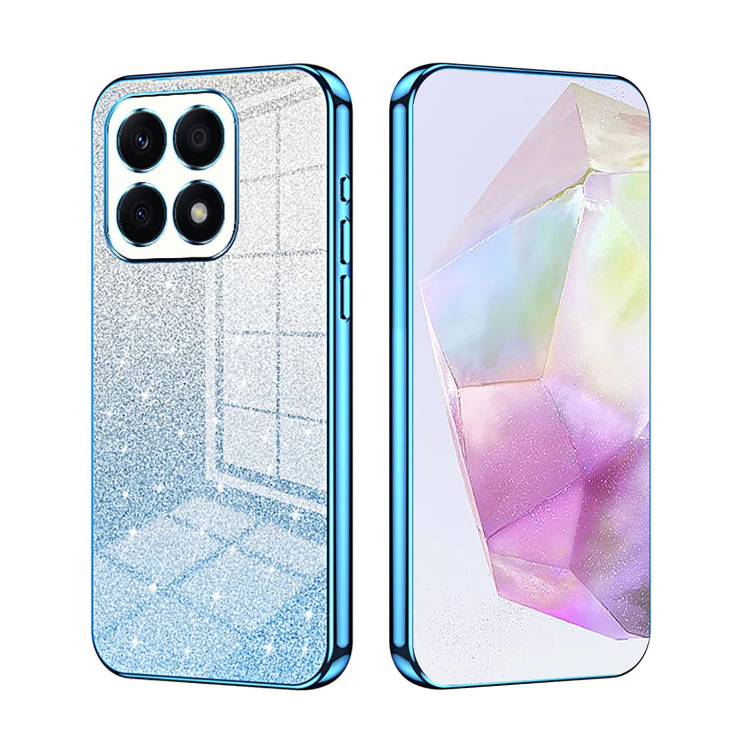 SEAHAI Case for HONOR X7c / HONOR 200 Smart 5G, Ultra Thin Transparent Gradient Color Shining Pattern Card Plating Design Shockproof TPU Bumper Soft Silicone Fashion Cover - Blue