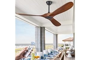 ABZ 60" Ceiling Fans Without Lights, 60 Inch Outdoor Ceiling Fans no Light, 3 Blade Solid Wood Ceiling Fan with Remote Control for Patios Living Room Bedroom Porch
