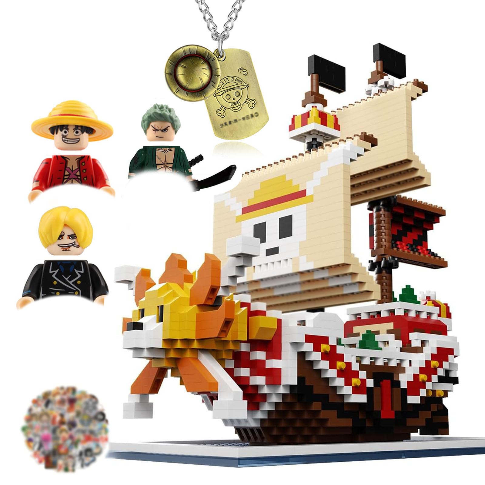 TFYU Anime OP. Pirate Boat Building Blocks Miniature Figurines Cake Toppers Ruffy Soro Sanji DIY 3D Figure Ornament 1694 Pcs