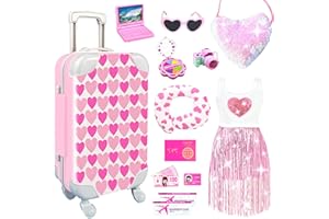 20Pcs 18 Inch Girl Doll Accessories Case Luggage Travel Play Set with Clothes, Bag, Travel Pillow, Glasses, Computer, Pretend