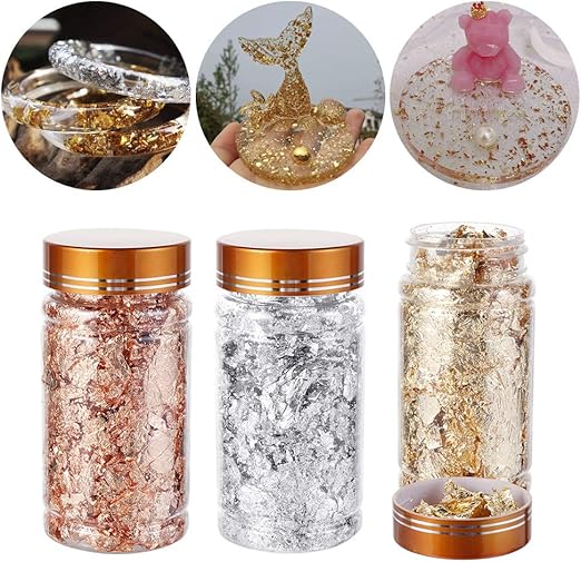 Partyhome 3 Boxes Shiny Gold Leaf Flake Resin