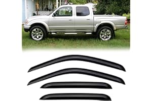 CMVT AUTO Rain Guards for 2001-2004 Toyota Tacoma Double/Crew Cab (4 Full-Size Door cab), Out-Channel Window Visor Shields Vent Deflector Shade Wind Dark Smoke 2002 2003 01 02 03 04, Outside-Mount, 4PCS