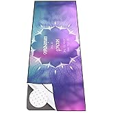 Colorful Star Yoga Towel with Corner Pockets, Non Slip Grip Dots Sweat Absorbent Hot Yoga Mat Towels, Yoga Blankets with Travel Bag, Mat Cover for Workout, Gym, Fitness - 70"x26", Purple Blue Lotus