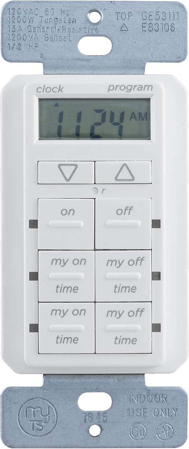 myTouchSmart In-Wall Digital Timer, 4 Programmable On/Off Buttons, 2 Easy On/Off Buttons, 24 Hour Daily Cycles, Blue LED Indicators, with Battery Backup, for Indoor/Outdoor Lights, Fans, 26893 - - 