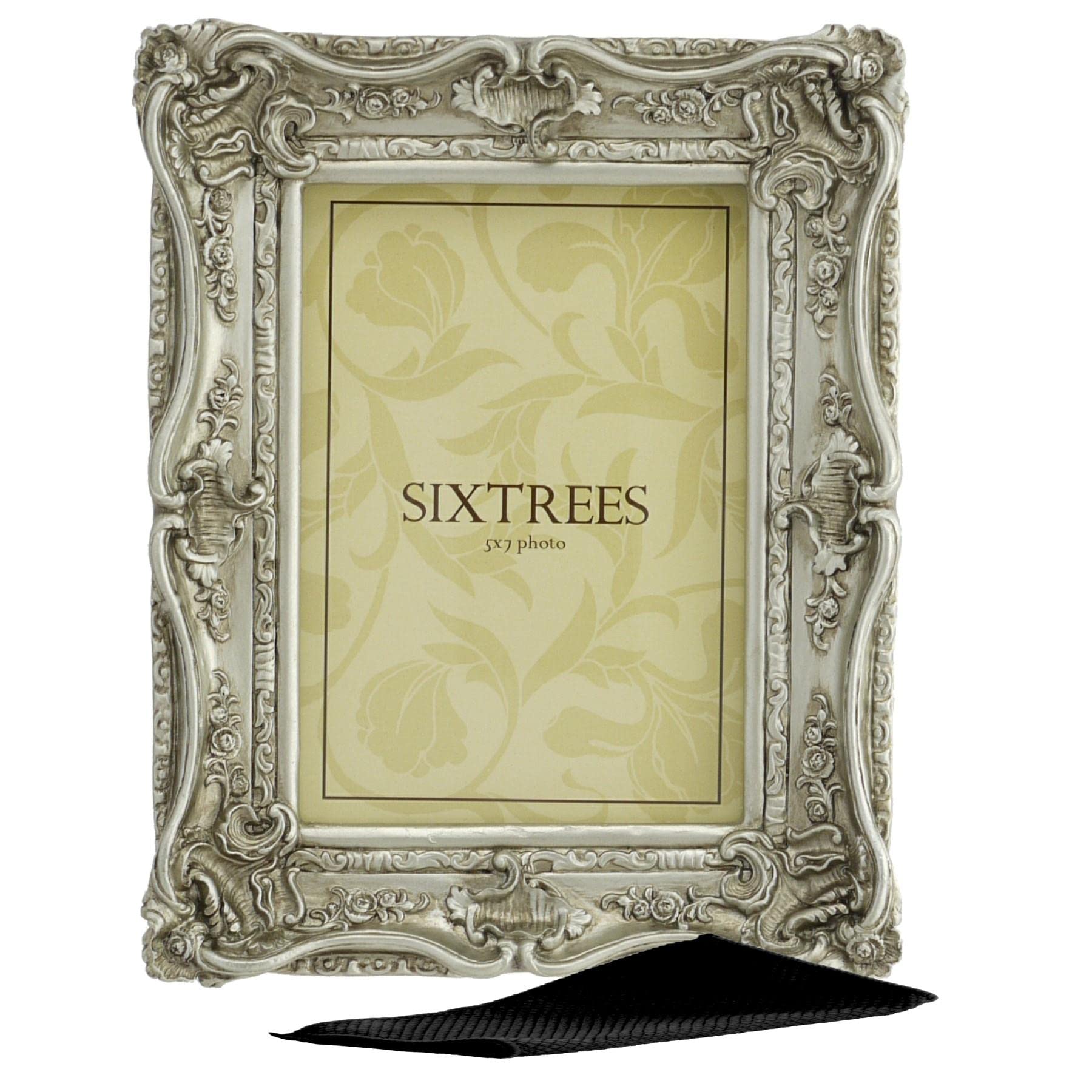 Sixtrees Chelsea 5-255-57 Ornate Vintage Swept Shabby Chic Silver 7x5 inch Photo frame - with Microfibre glass cleaning cloth.