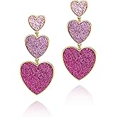 Three Heart Earrings Heart Dangle Earrings for Women Love Heart Drop Earrings on Wedding Valentine's Day Mother'S Day Gift