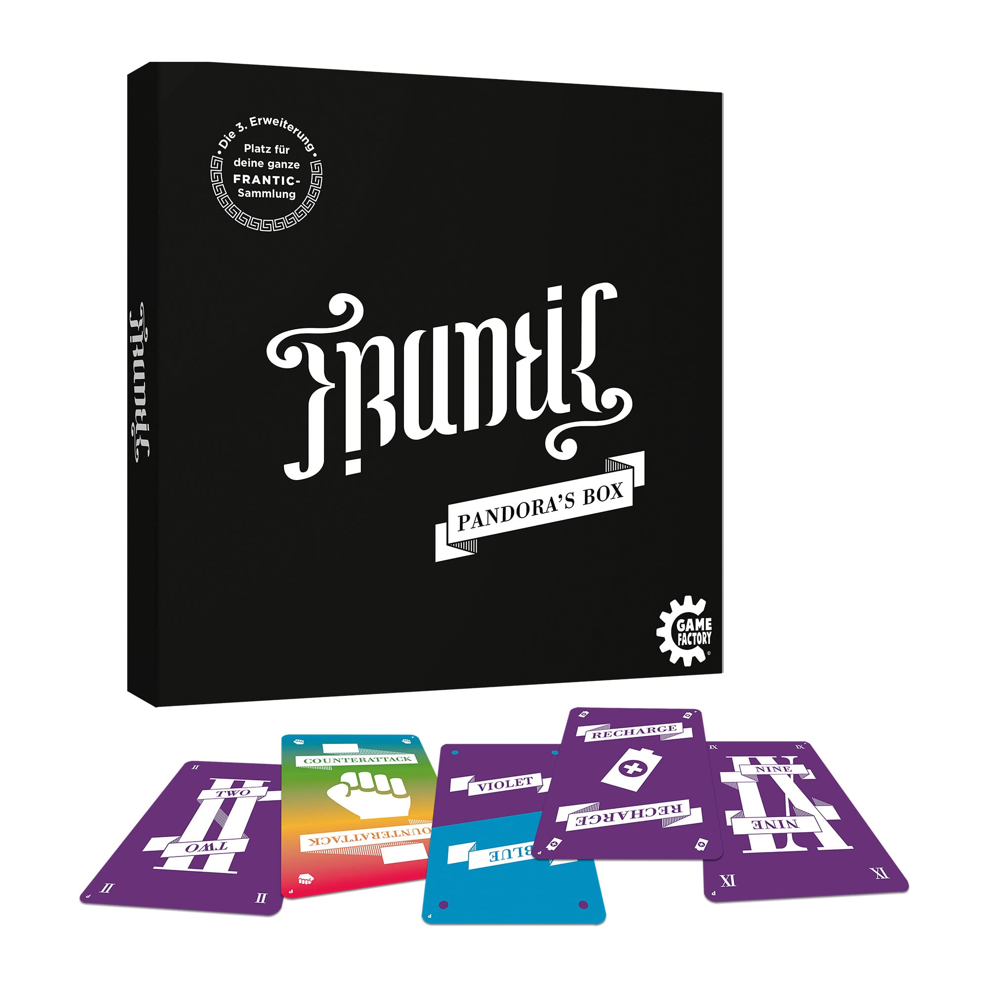 Game Factory 646293 Frantic, Pandora's Box, dritte Erweiterung in praktischer Sammelbox, Kartenspiel, Spielerweiterung 2