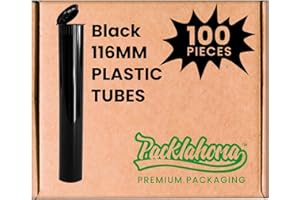 Packlahoma 100 Pack 116mm Tubes Black King Size - Plastic Pop Top Tubes with Squeeze Cap - Airtight, Waterpoof and Child Proof Container (100 Count) (Black 116mm 100Pack)