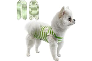 TONY HOBY Dog Pajamas, Dog Summer Sleeveless Pajamas, Dog Jumpsuit with Stripes (White&Green, M)
