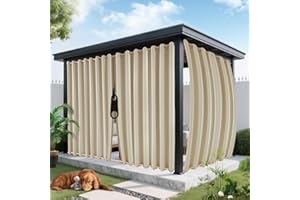 ROFASVCO Outdoor Curtains for Patio Waterproof, Zipper Design 2 Panels Privacy Weatherproof Blackout Curtain Top & Bottom Grommet Outside Drapes for Porch Gazebo Pergola (54 x 84 inch, Beige)