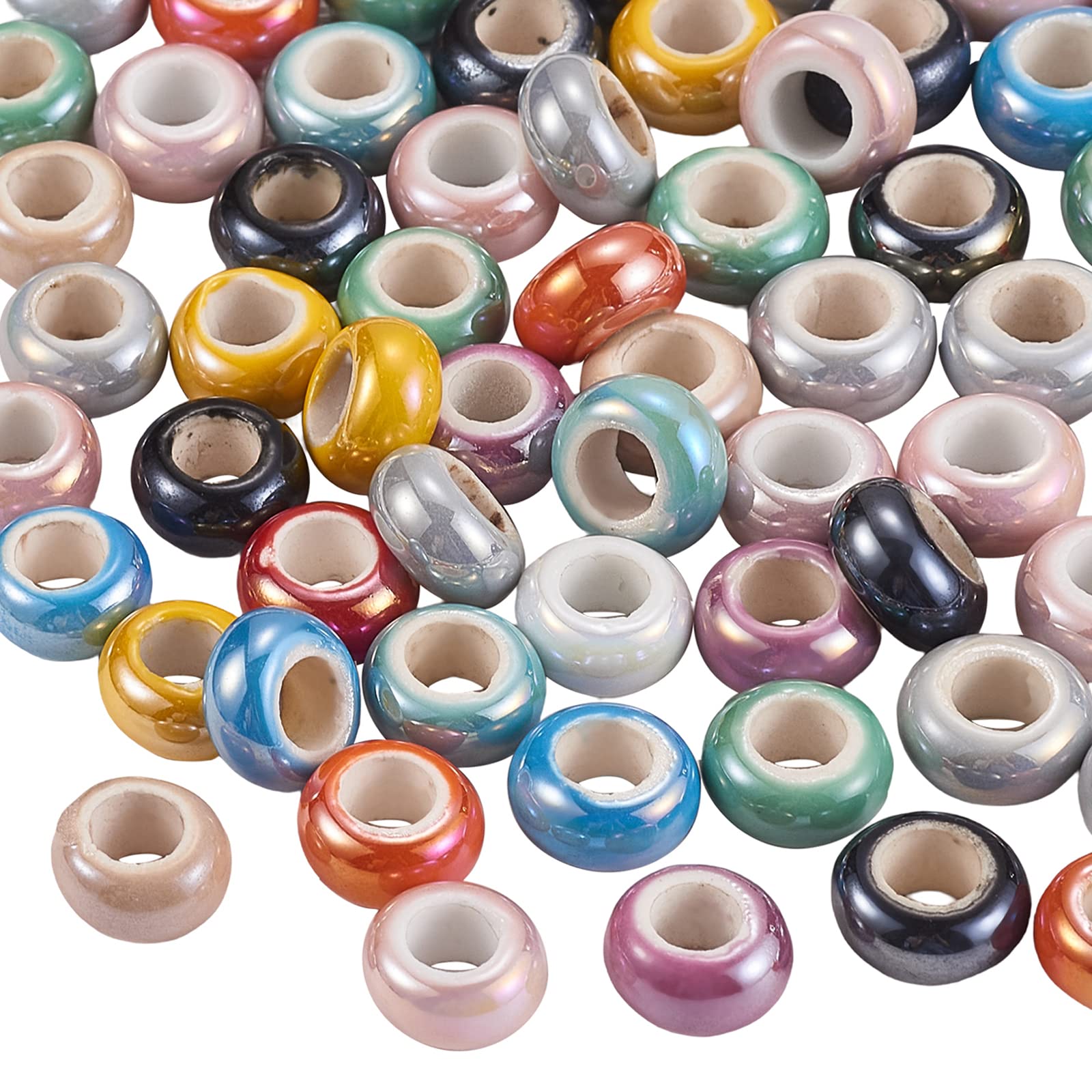 UR URLIFEHALL 100 Pcs Random Mixed Colour Electroplate Porcelain Beads Large Hole Rondelle Beads for Necklace Bracelet Jewellery Making — image 1
