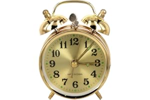 Wind Up Alarm Clock, Mechanical Clock Quiet Vintage Gold Wind Up Analog Mechanical Alarm with Handle Battery-Free Waterproof 