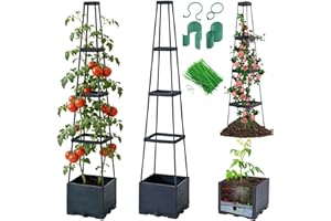 Lancisism 2 Pack Raised Garden Bed Tomato Planter with Trellis - 57" Self Watering Planter Box for Climbing Plants Vegetables