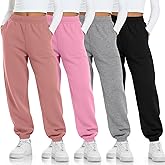 LessonZoo 4 Pack Girls' Joggers Sweatpants Kids Casual Pants Elastic Waisted Soft Athletic Sweat Pants with Pocket