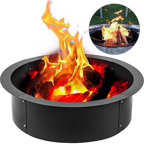 Kitgarn 45 Inch Fire Pit Pan Fireplace Ring Solid Steel Heavy Duty