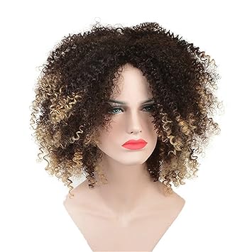 Cyjgaf Short Kinky Curly Afro Wigs For Black White Women Brown