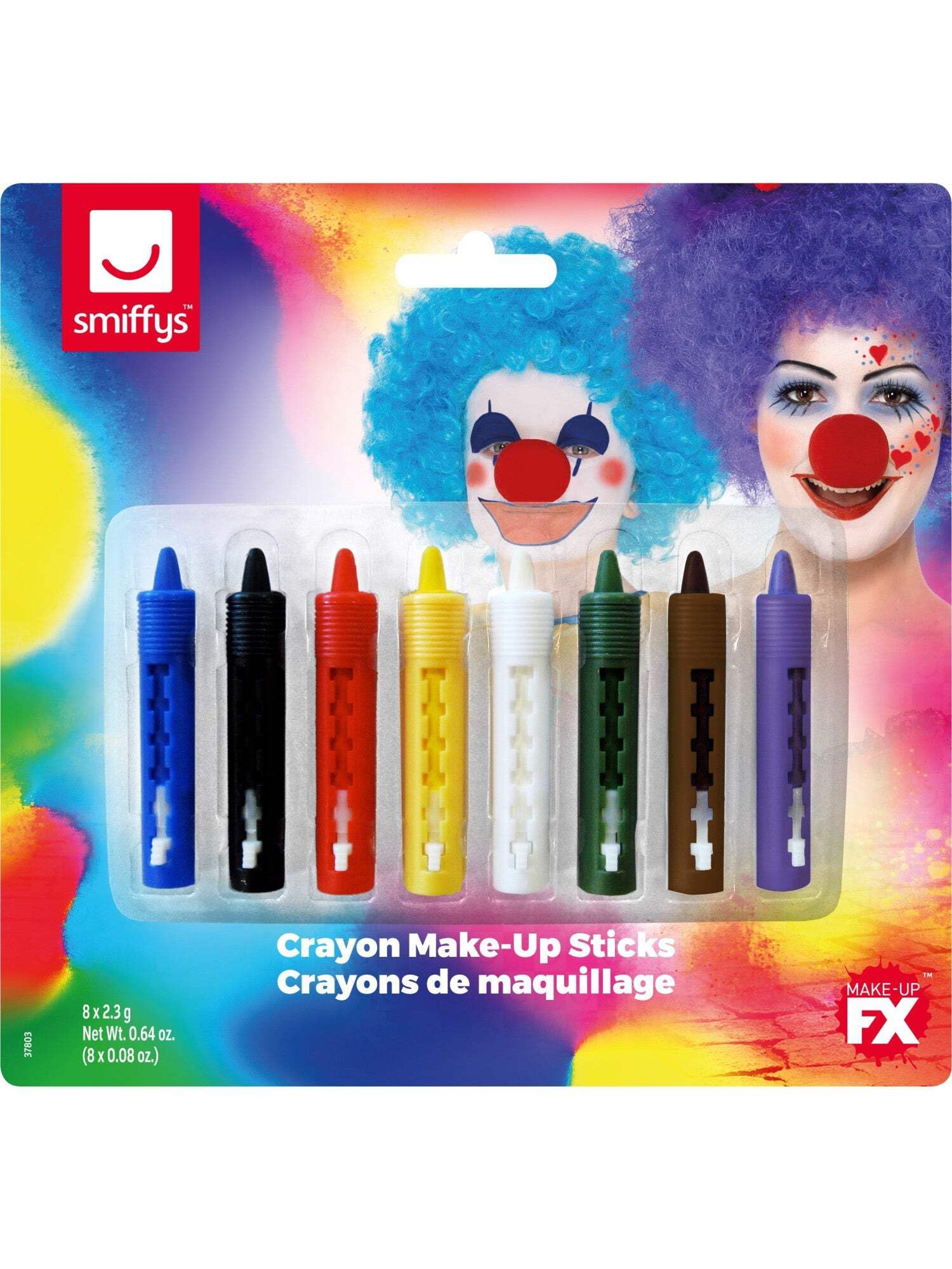Smiffys Make-Up FX, Face/Body Retractable, Multi-C Crayon Sticks, Grease, 8 Colours, Cosmetics and Disguises Fancy Dress, Cosmetic Dress Up Cosmetics & Disguises.