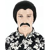 Lucoacos Men's Black Short Hair and Moustache Halloween Party Costume Wig