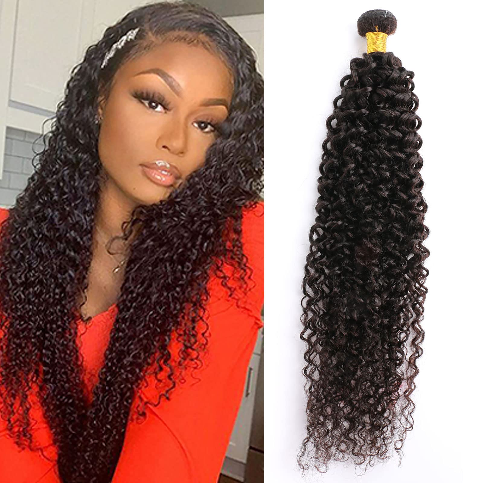 Huarisi 1 Bundle Kinky Curly Bundles 28 Inch Long Curly Weave Human Hair 8a Unprocessed Brazilian Virgin Hair Extensions 100g Sew in for Black Women — image 1