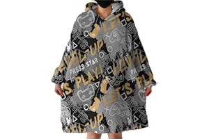 Sleepwish Gaming Sherpa Wearable Blanket Modern Joysticks Gamepad Comfy Blanket Hoodie Sweatshirt with Hood Pocket and Sleeve