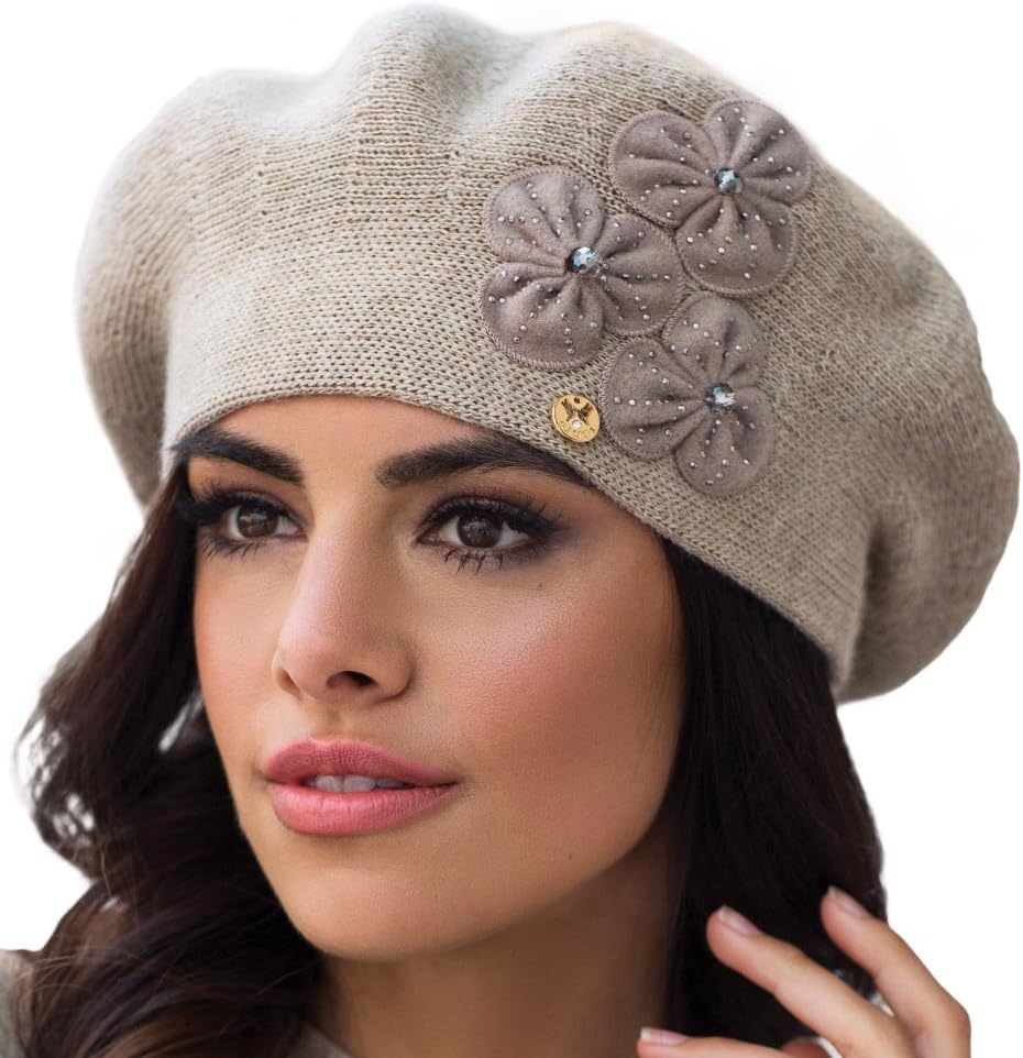 Kamea Etna Women's Beret Floral Smooth Warm Thick - Made in EU