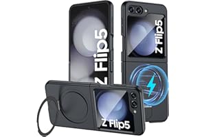 Vizvera for Samsung Galaxy Z Flip 5 Case with Screen Protection & Magnetic Power & Kickstand, Flip z 5 Case Anti-Scratch Shockproof Phone Case for Galaxy Z Flip 5 (2023)-Magnet Black