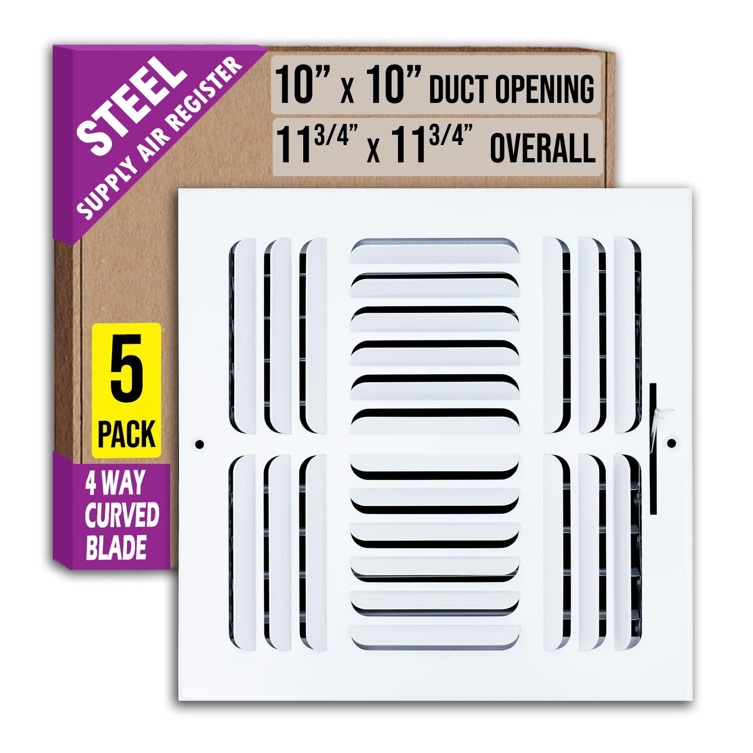 [5 Pack] Fits 10x10 Duct Opening 4 Way Fixed Curved Blade Air Supply ...