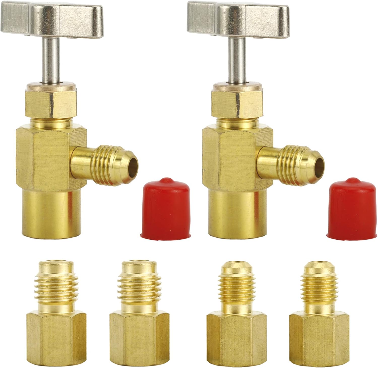AuInLand R134A Refrigerant Opening Valve Refrigerant Tank Vacuum Pump Adapter to R12, 2 PCS 1/2 Female to 1/4 Male Flare 6014 Pump Adapters, 2 PCS 1/4 Flare Female to 1/2 Male Adapters(6 Pieces): Automotive