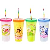 Silver Buffalo Care Bears Strawberry Shortcake Color Change Plastic Tumbler 4 Pack Featuring Orange Blossom Lemon Meringue Cheer Funshine Friend Blueberry Muffin Grumpy, 24 Ounces