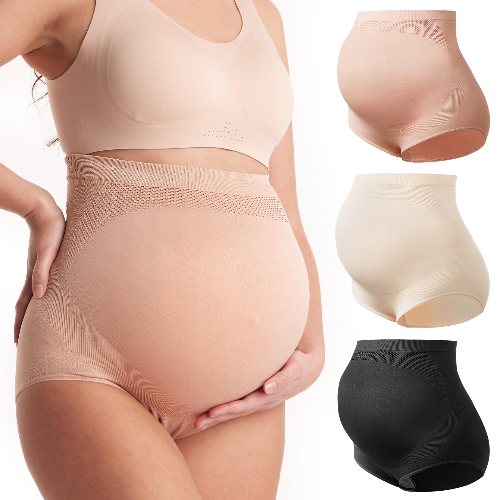 Photo 1 of Momcozy Women's Maternity High Waist Underwear Pregnancy Soft Seamless Maternity Underwear Over Bump 3 Pack
