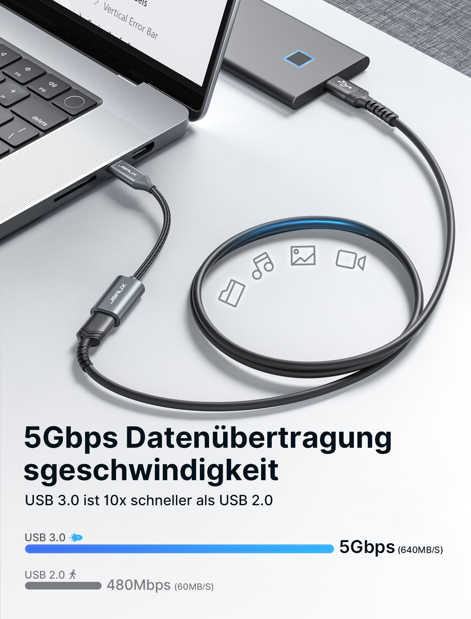 JSAUX Adapter USB C auf USB [2 Stücke] OTG Typ C auf USB 3.0 USB C Adapter OTG Kabel kompatibel mit iPhone 16 Pro Max/15 Pro Max, iPad Pro, MacBook Pro/Air, Galaxy S24/S23/S22 Ultra, Huawei P50-Grau 2