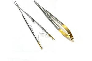 ARTLAB Professional German | Castroviejo Needle Holder Scissors Tying Forcep| Castroviejo Micro Scissors Needle Holder Straight Curved TC 6"| Dental Eye Instruments CE (Needle Holder STR+CVD 6")