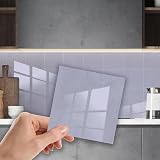 WALPLUS Marble Tile Stickers Glossy Waterproof Light Grey 24 pcs 15cm Kitchen view 1