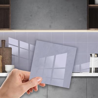 WALPLUS Marble Tile Stickers Glossy Waterproof Light Grey 24 pcs 15cm Kitchen