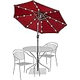 Sundale Outdoor 7 ft Solar-Powered 24 LED Lighted Patio Umbrella with Crank & Push Button Tilt for Garden, Deck, Backyard, Pool, 8 Ribs (Red)