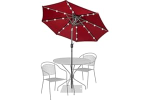 Sundale Outdoor 7 ft Solar-Powered 24 LED Lighted Patio Umbrella with Crank & Push Button Tilt for Garden, Deck, Backyard, Pool, 8 Ribs (Red)