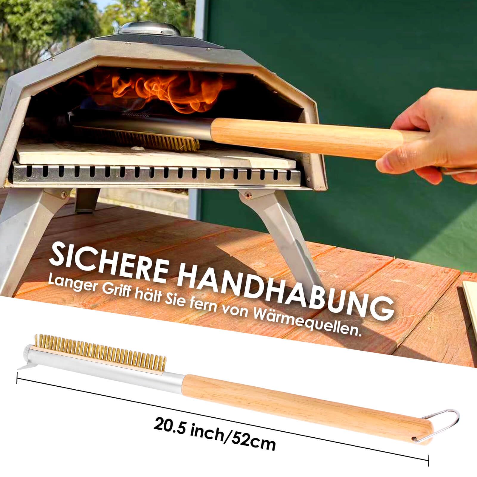 Manucode Pizzaofen Bürste mit Schaber, Messingborsten, Holzgriff, 52 cm 4