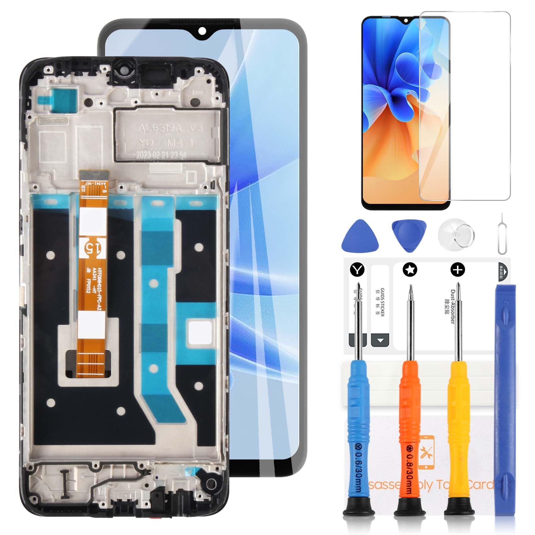 LADYSON Display for Oppo A17 CPH2477 LCD Screen for Oppo A17K / LCD Display Touch Screen Assembly Replacement Glass Digitizer Repair Parts with Tools (Black with Frame)