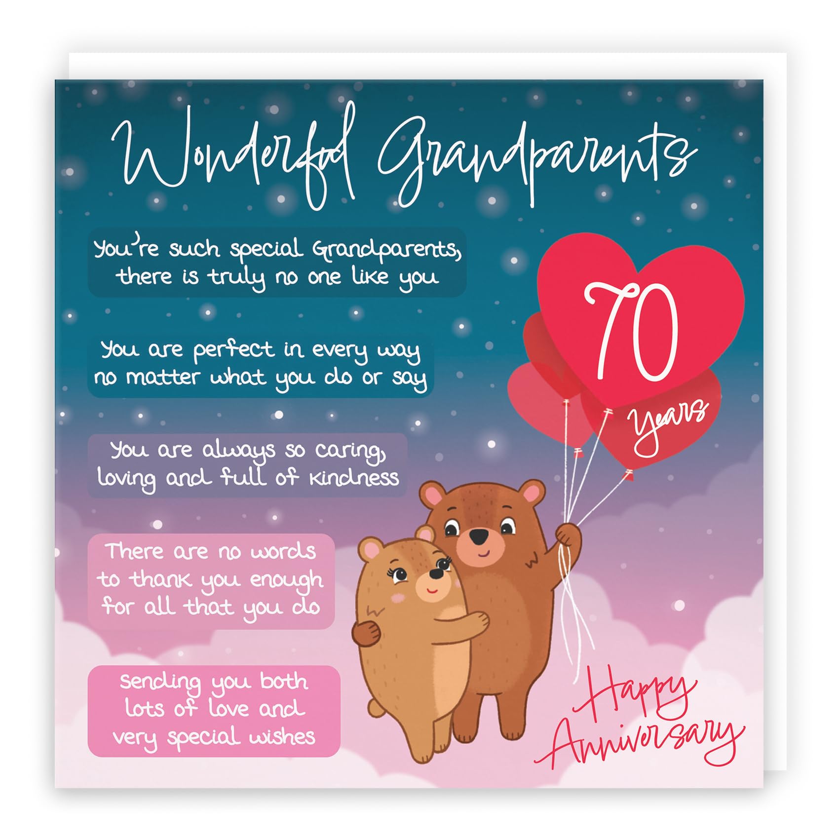 Hunts England - Grandparents 70th Anniversary Card - Starry Night - Cute Bears - Verse 70th Anniversary Card For Grandparents - Happy 70th Anniversary Poem Card For Grandparents