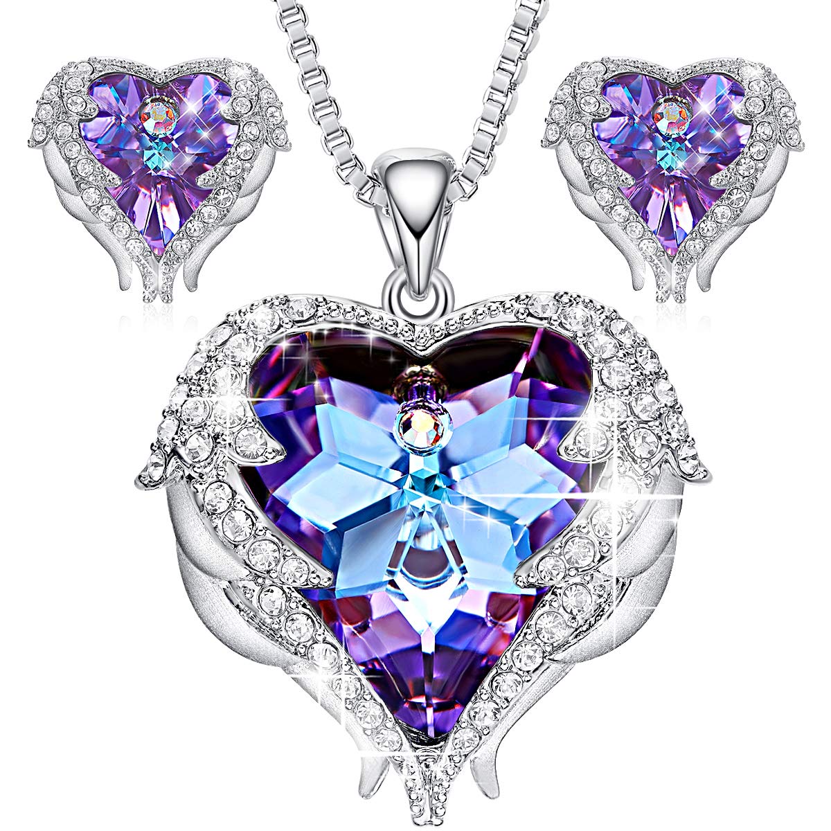 CDE Angel Wing Love Heart Necklaces and Earrings Silver