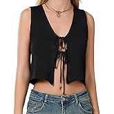 Women's Tie Front Crochet Sweater Vest Y2k Sleeveless Knit V Neck Top Casual Vintage Going Out Streetwear