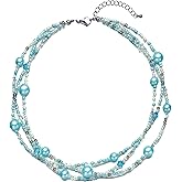 S.J JEWELRY Multi Strand Beaded Necklaces for Women Colorful Beaded Necklace Boho Necklaces for Women Summer Beach Pearl Choker Layered Necklace