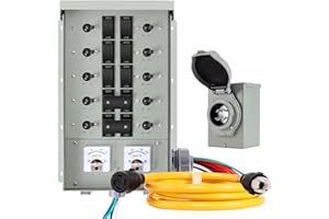 MUJURUR 30 Amp Generator Transfer Switch Kit,10-Circuits,7500W,Indoor&Outdoor,NEMA 3R,Include 10 Foot Cord and 30 Amps Inlet Box,Easy to Install,5 Years Warranty,Generator Transfer Switch 30 amp kit